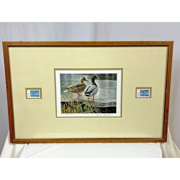 ROBERT BATEMAN 1985 Mallard Duck Pair-Signed/Framed Limited Edition Print+Stamps - Picture 1 of 16